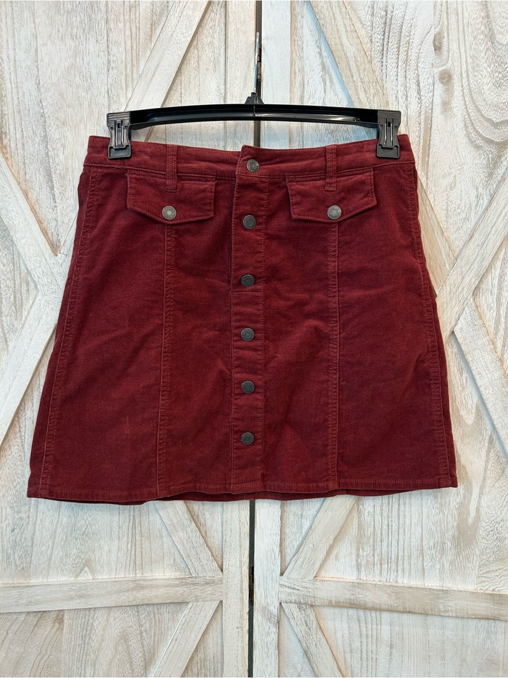 Mossimo Supply Co. Burgundy Button-Front Corduroy Mini Skirt